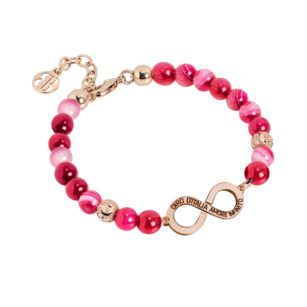 Bracciale rosato con agata fucsia e logo "amore infinito" del Giro d'Italia Default Title