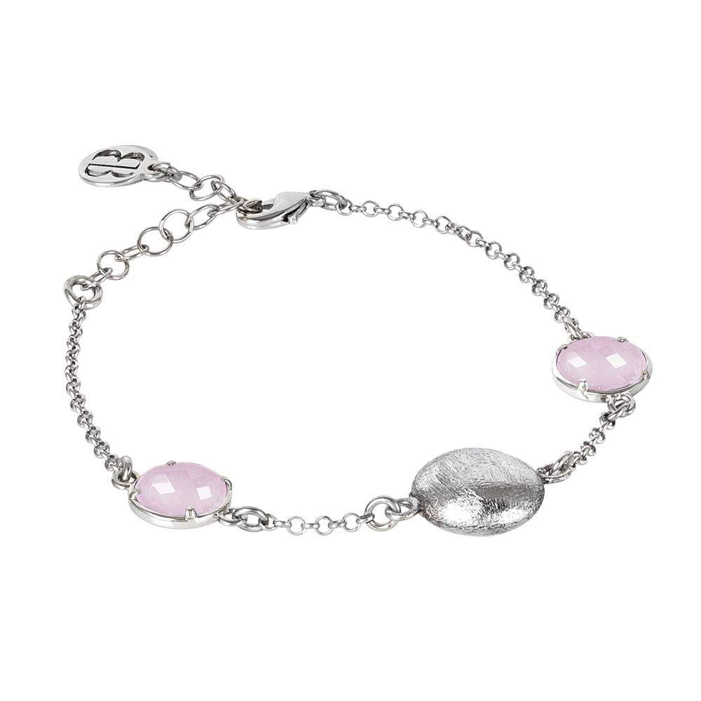 Bracciale rodiato con cristalli color quarzo rosa milk ed elemento effetto graffiato Default Title