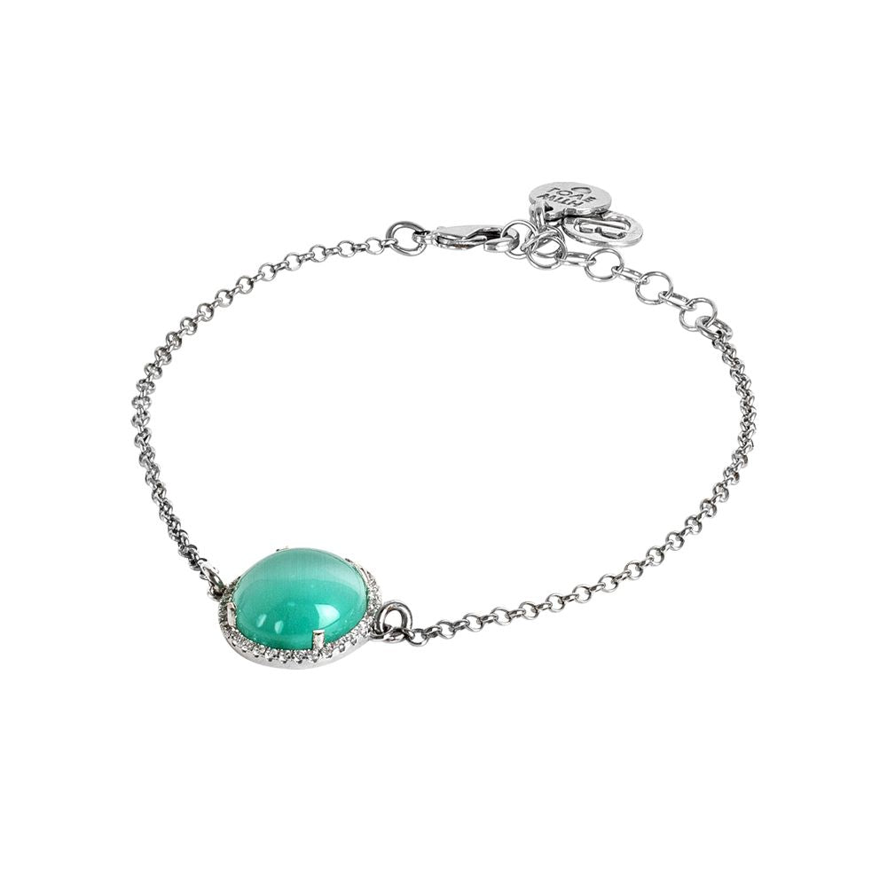 Bracciale con cabochon verde acqua gatteggiante e zirconi Default Title