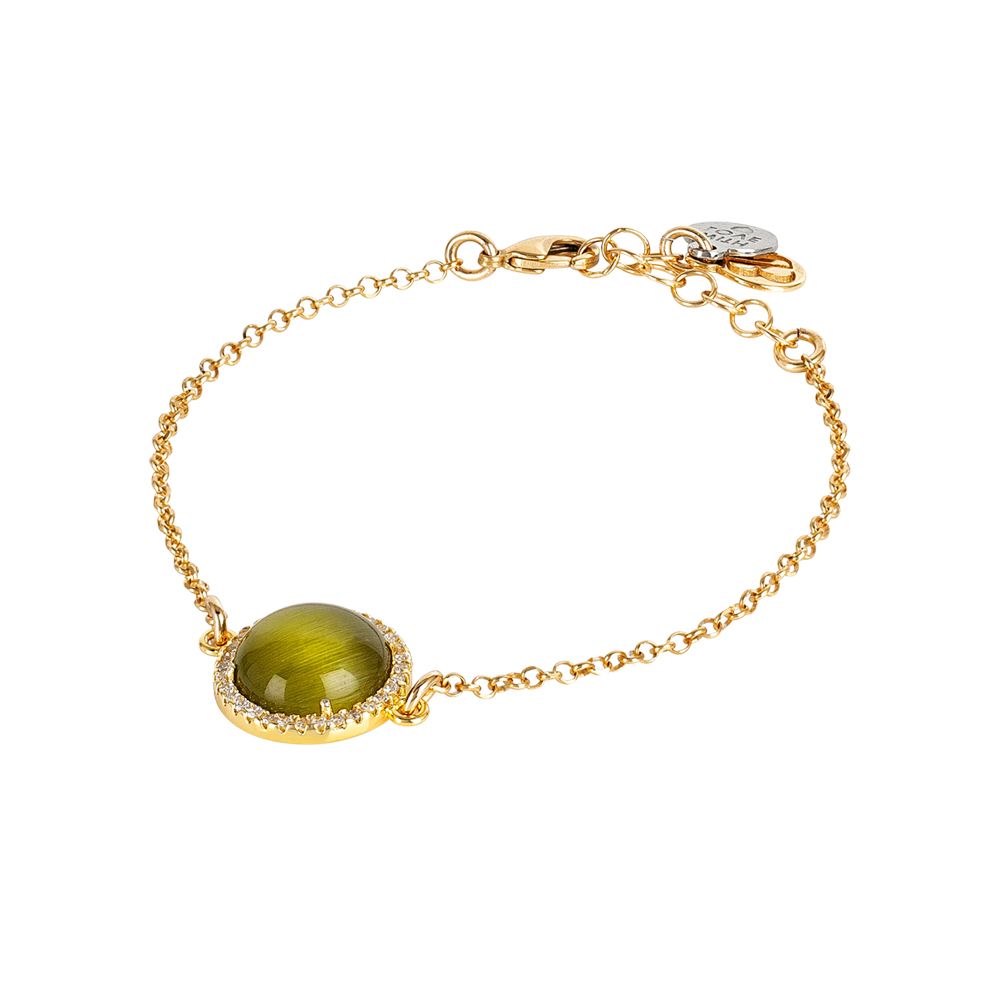 Bracciale con cabochon verde olivina gatteggiante e zirconi Default Title