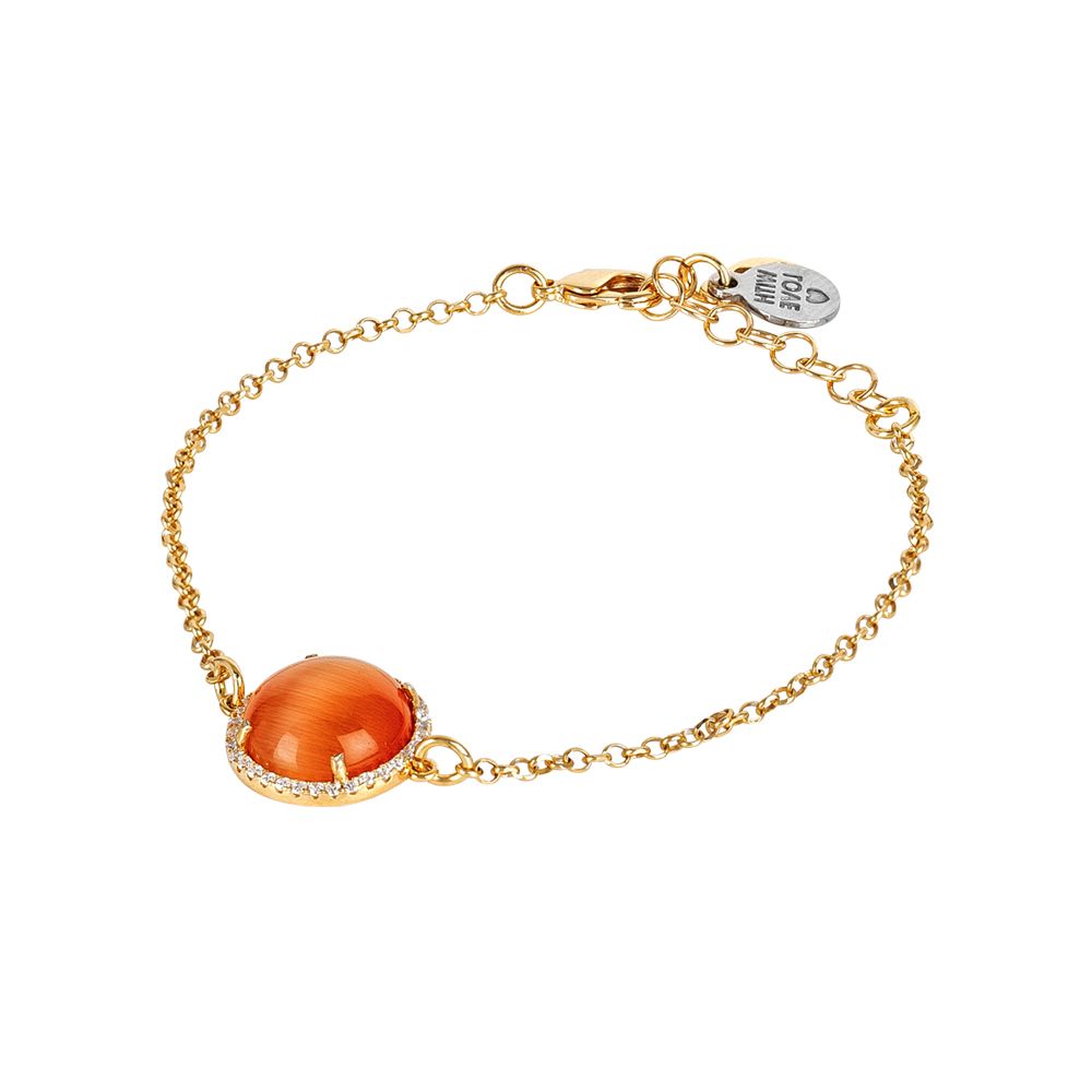 Bracciale con cabochon arancione  gatteggiante e zirconi Default Title