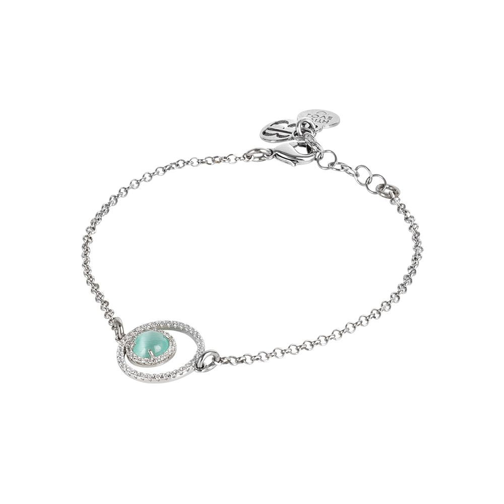 Bracciale con doppia base di zirconi e cabochon verde acqua gatteggiante Default Title