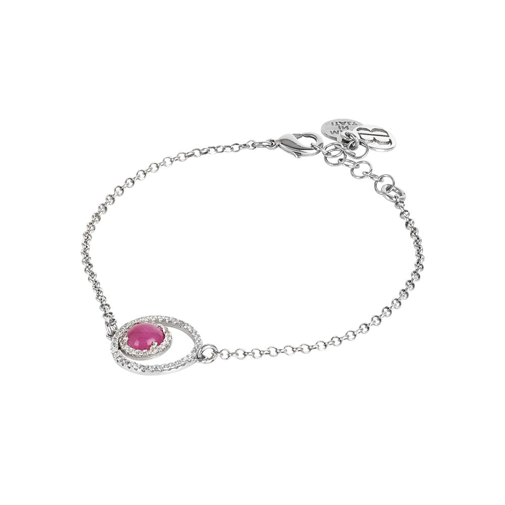 Bracciale con doppia base di zirconi e cabochon fucsia gatteggiante Default Title