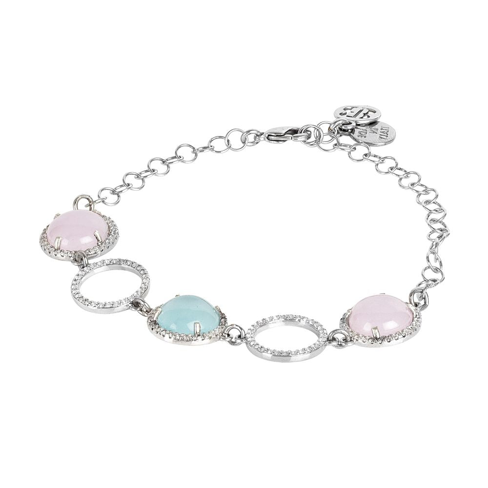 Bracciale con elementi di zirconi e cabochon rosa e celeste gatteggianti Default Title