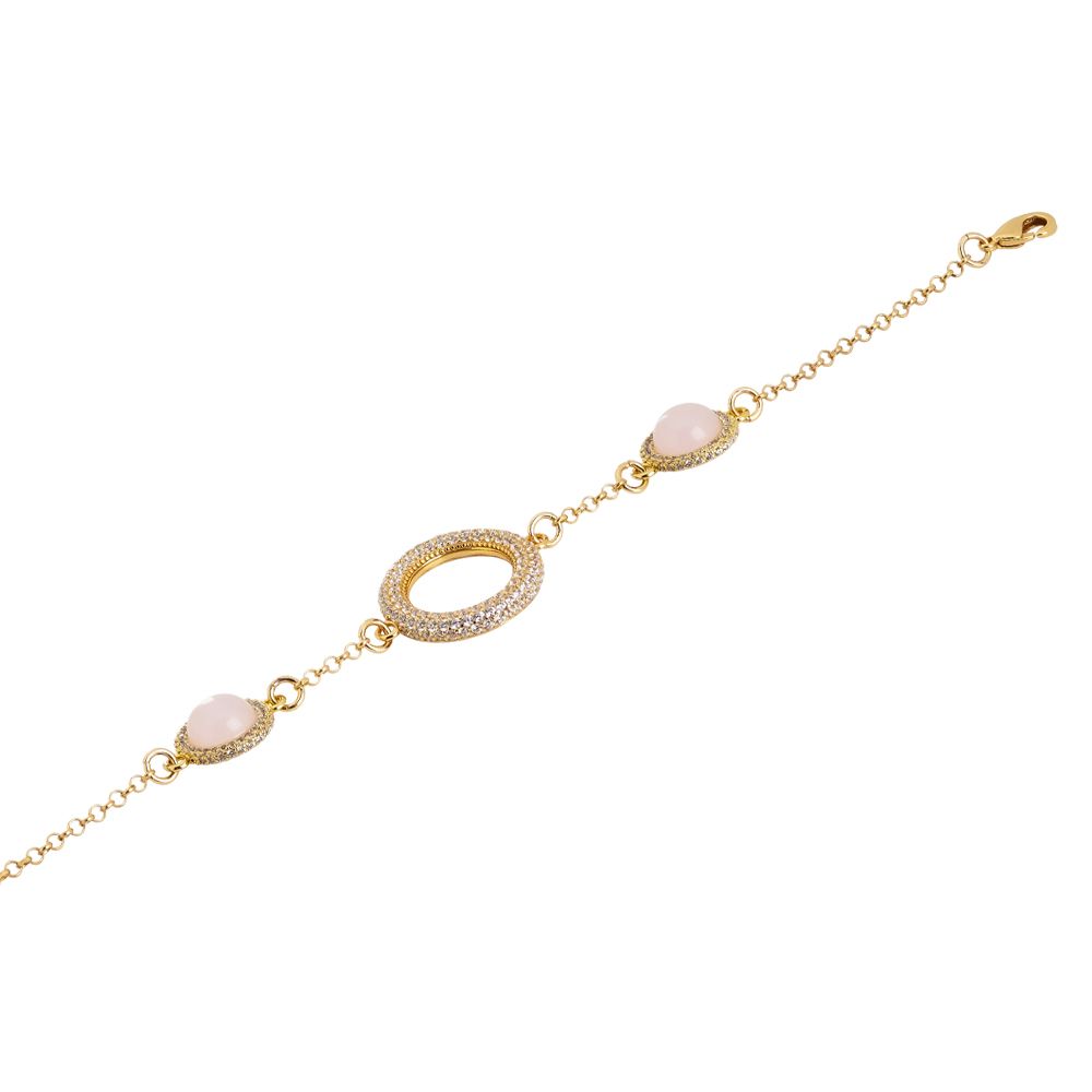 Bracciale con centrale di zirconi e cabochon rosa chiaro laterali Default Title