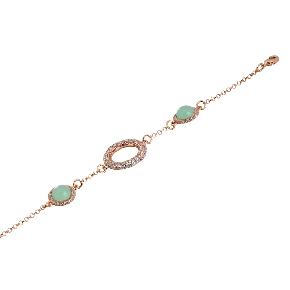 Bracciale con centrale di zirconi e cabochon verde acqua laterali Default Title