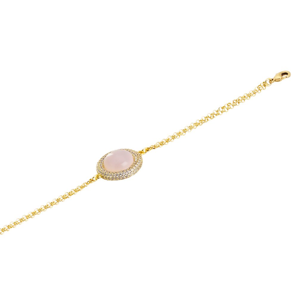 Bracciale con centrale cabochon rosa chiaro e zirconi Default Title