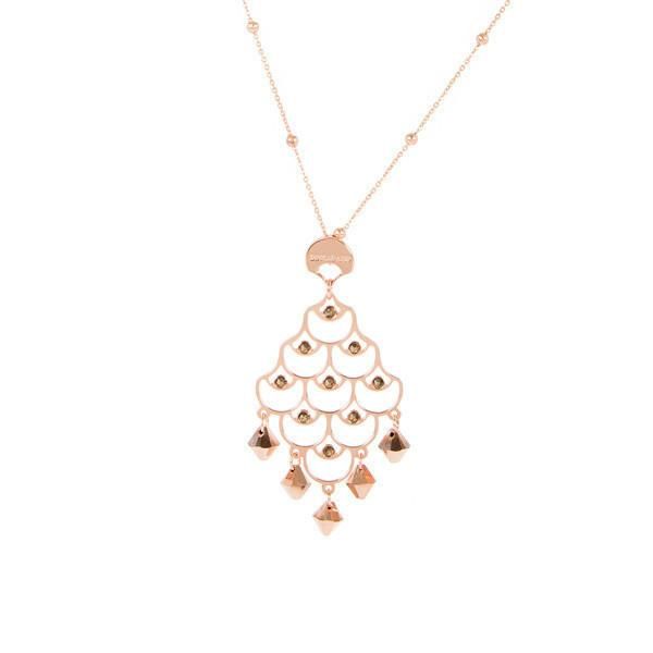 Collana pallinata con pendente dal decoro a squame e cristalli metallic gold Default Title
