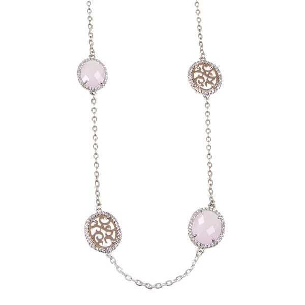 Collana lunga con cristalli briolette rosa e zirconi Default Title
