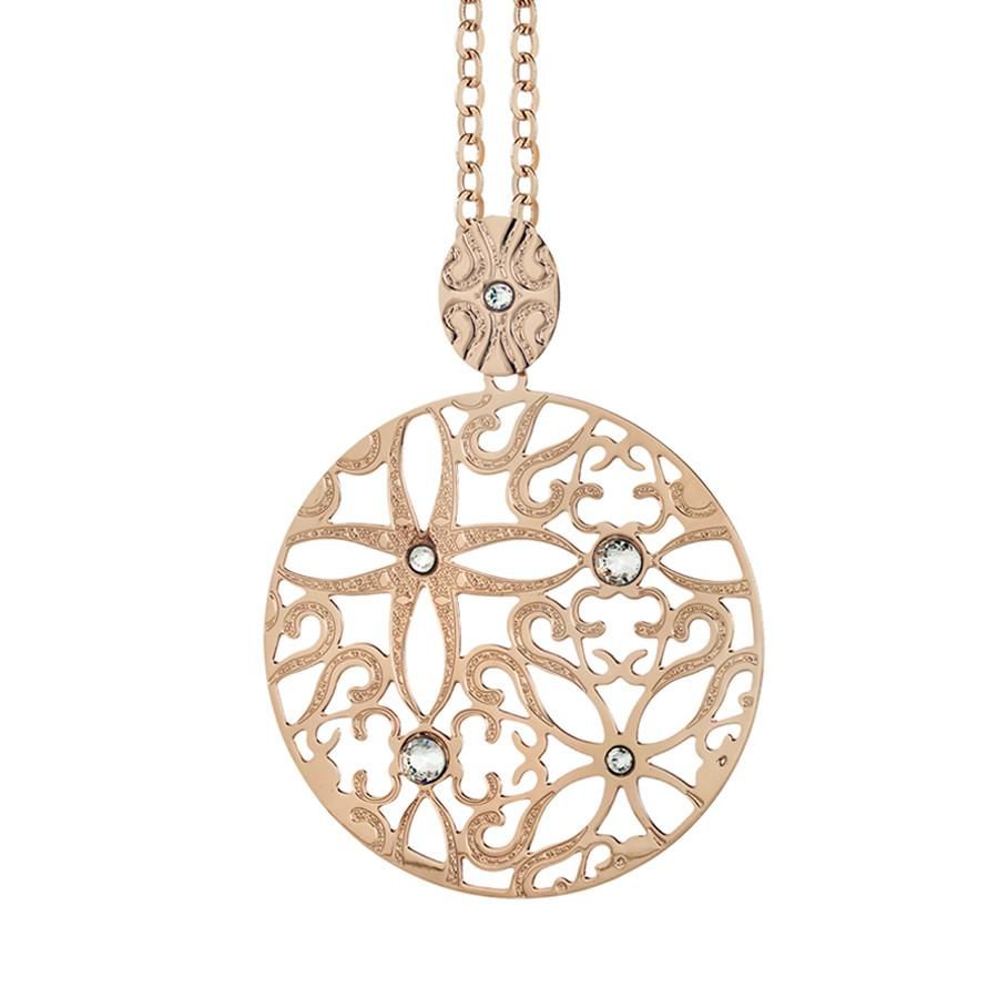 Collana rosata con pendente circolare dal motivo indiano e Swarovski Default Title