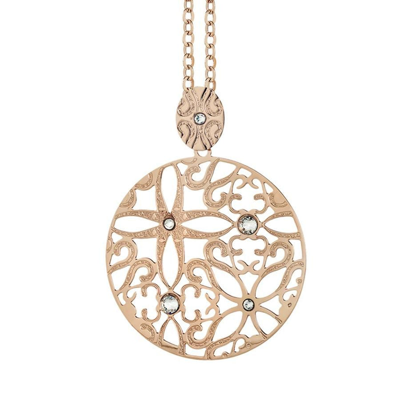 Collana rosata con pendente circolare dal motivo indiano e Swarovski Default Title