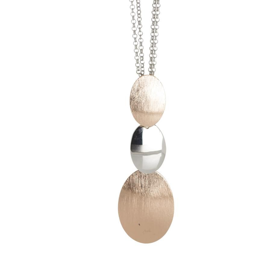 Collana bicolor doppio filo con ovali lisci e graffiati Default Title