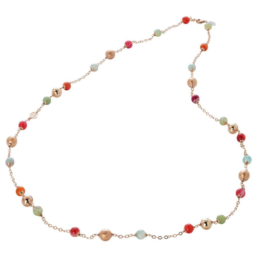 Collana con agata light yellow, orange, fucsia e celeste e sfere rosate Default Title