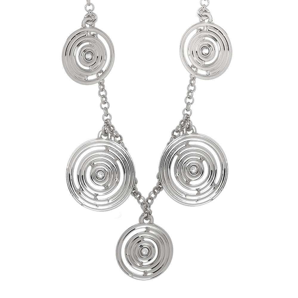 Collana lunga rodiata con charms concentrici e Swarovski Default Title