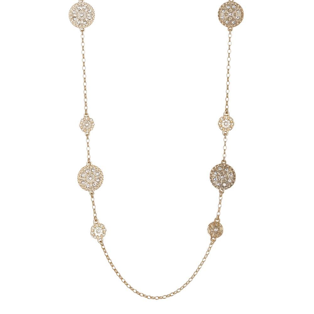 Collana lunga placcata oro giallo con decori etruschi e Swarovski Default Title