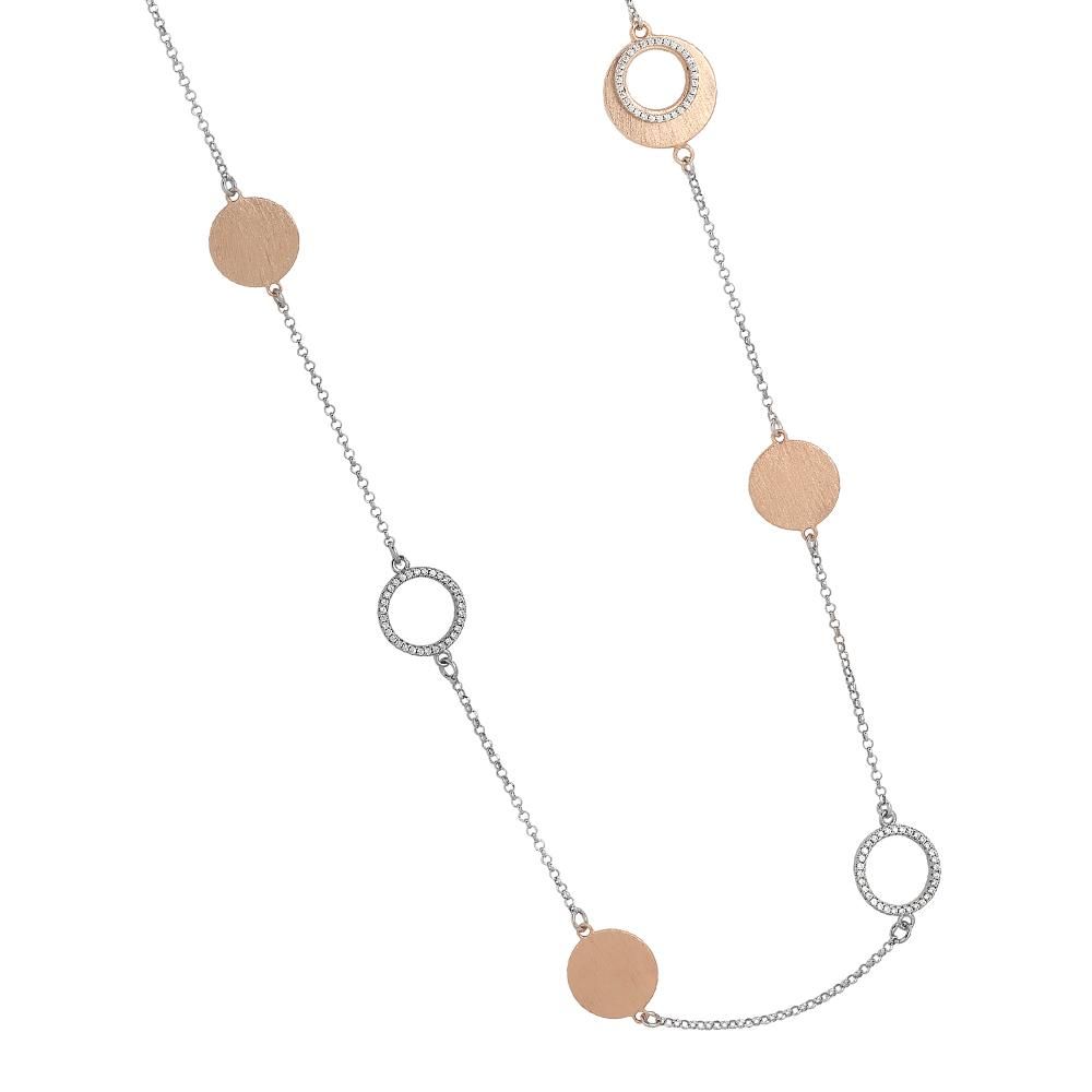 Collana lunga bicolor con elementi decorati graffiati e di zirconi Default Title