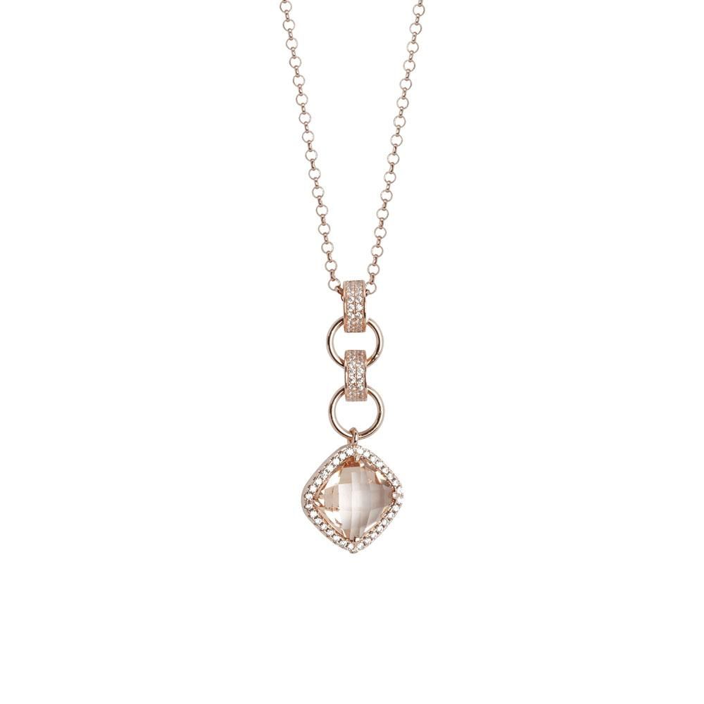 Collana con pendente di cristallo briolette peach e zirconi Default Title