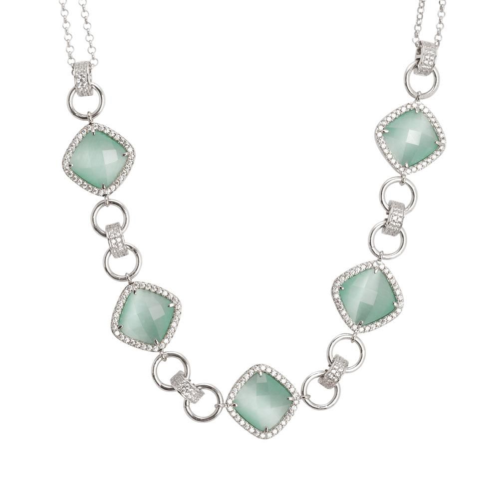 Collana doppio filo con decoro centrale di cristalli green mint e zirconi Default Title