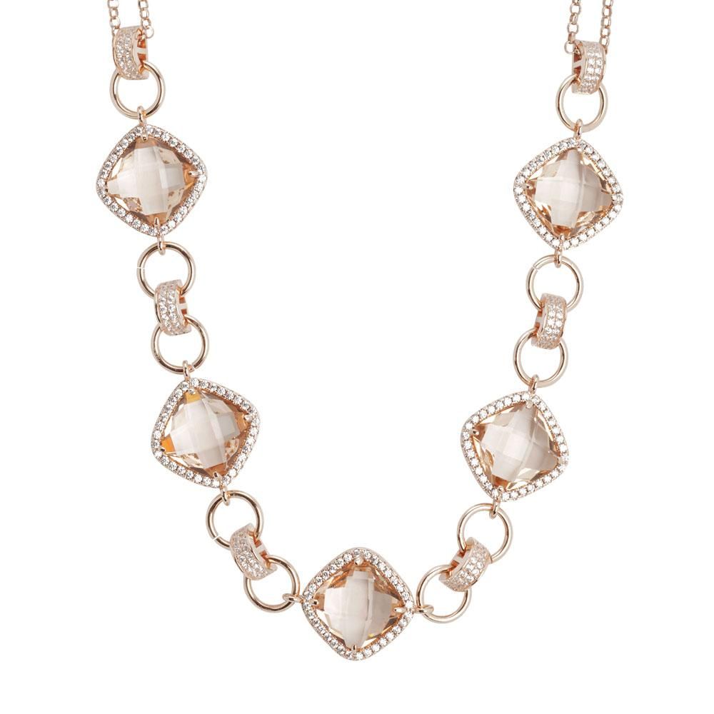 Collana doppio filo con decoro centrale di cristalli peach e zirconi Default Title