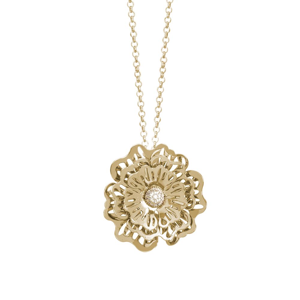 Collana dorata con rosa selvatica tridimensionale pendente e zirconi Default Title