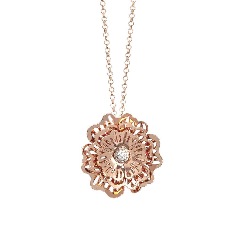 Collana rosata con rosa selvatica tridimensionale pendente e zirconi Default Title