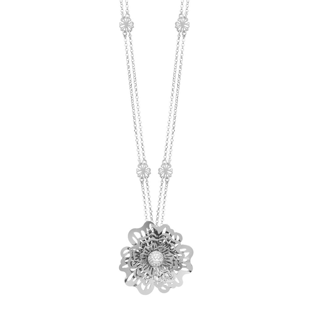 Collana doppio filo con rosa selvatica tridimensionale pendente e zirconi Default Title