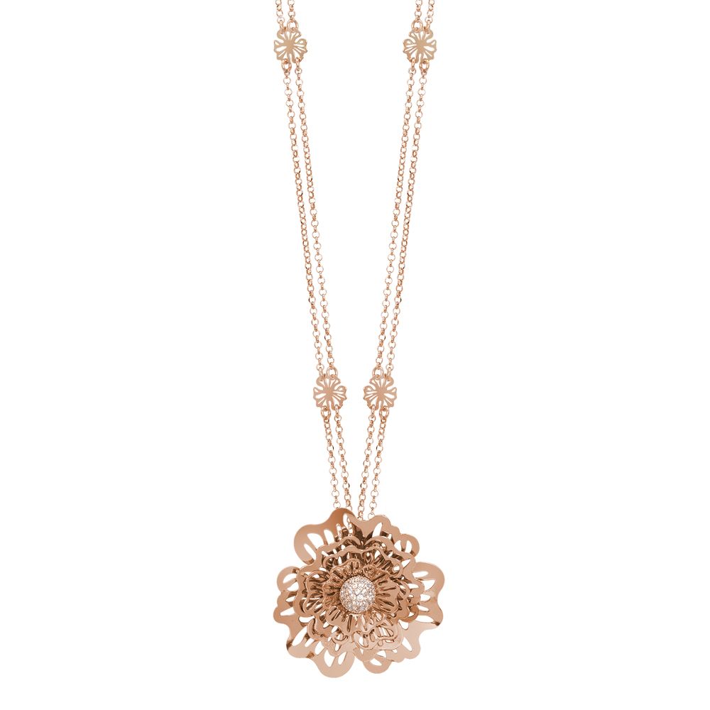 Collana doppio filo rosata con rosa selvatica tridimensionale pendente e zirconi Default Title