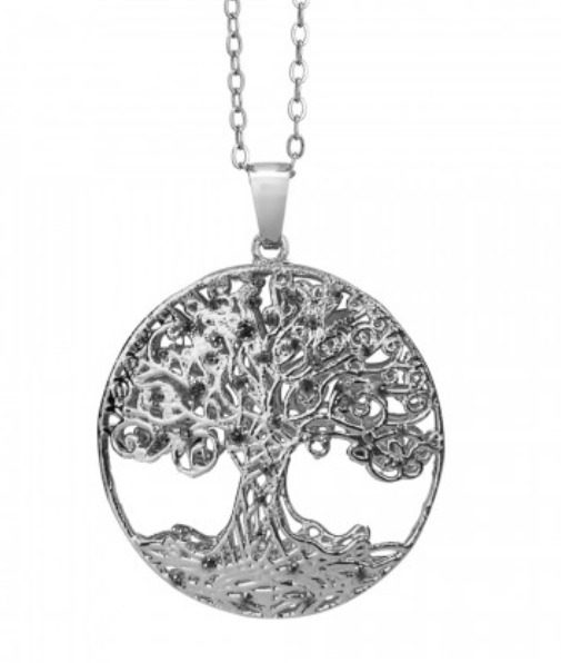 Collana rodiata con pendente circolare e albero della vita in glitter nero Default Title