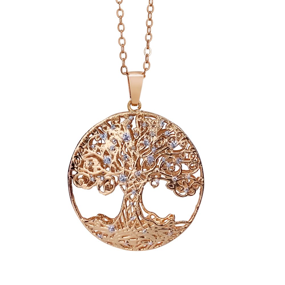 Collana rosata con pendente circolare e albero della vita in glitter silver Default Title