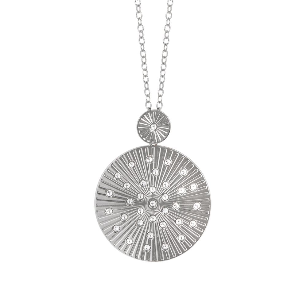 Collana rodiata con pendente circolare a raggi e Swarovski Default Title