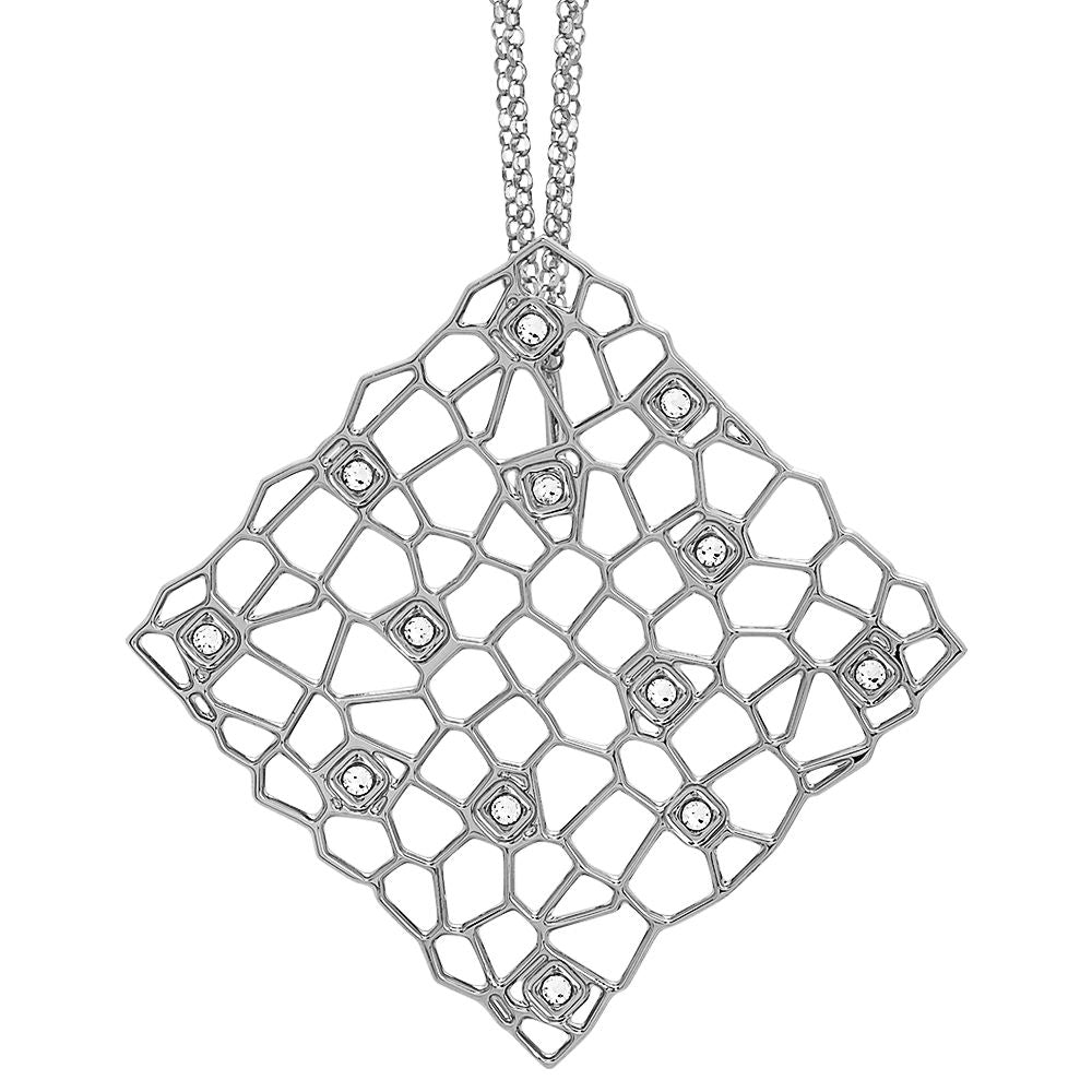 Collana doppio filo rodiata con pendente dalla trama a rete e Swarovski Default Title