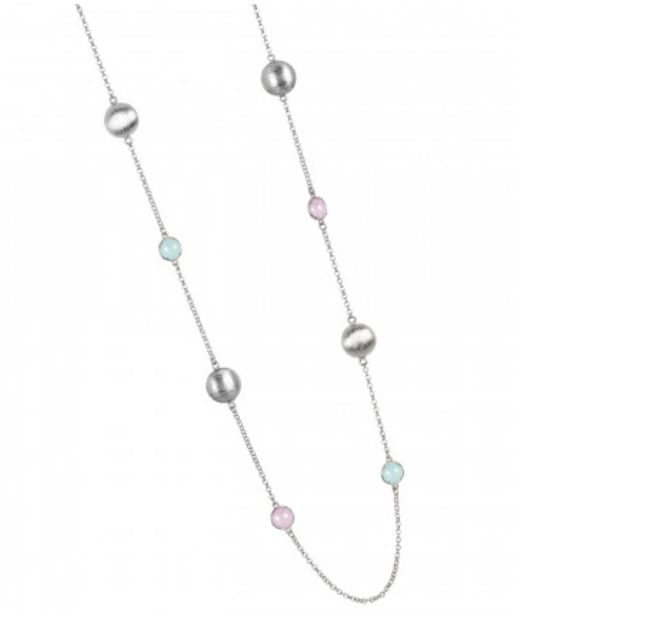 Collana lunga con cristalli verde milk, color quarzo rosa milk ed elementi graffiati Default Title