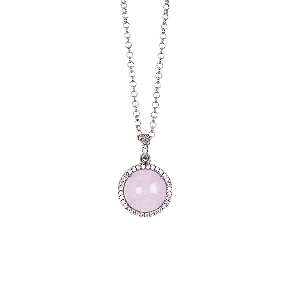 Collana lunga con cabochon rosa chiaro e zirconi Default Title
