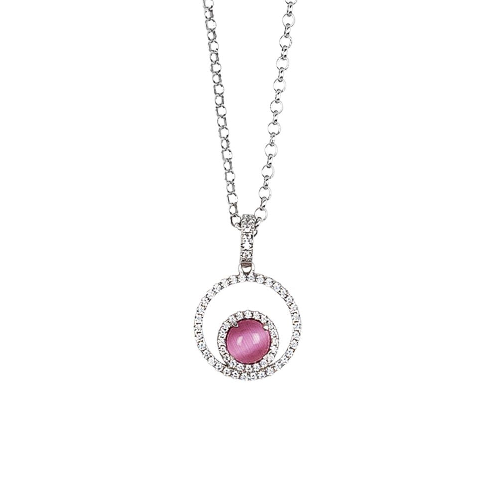 Collana con pendente di zirconi e cabochon fucsia gatteggiante Default Title