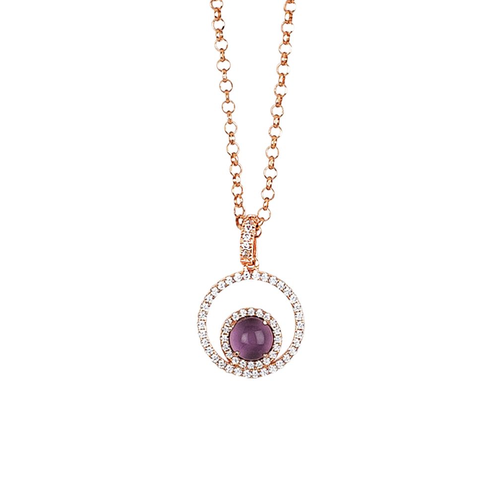Collana con pendente di zirconi e cabochon color ametista gatteggiante Default Title