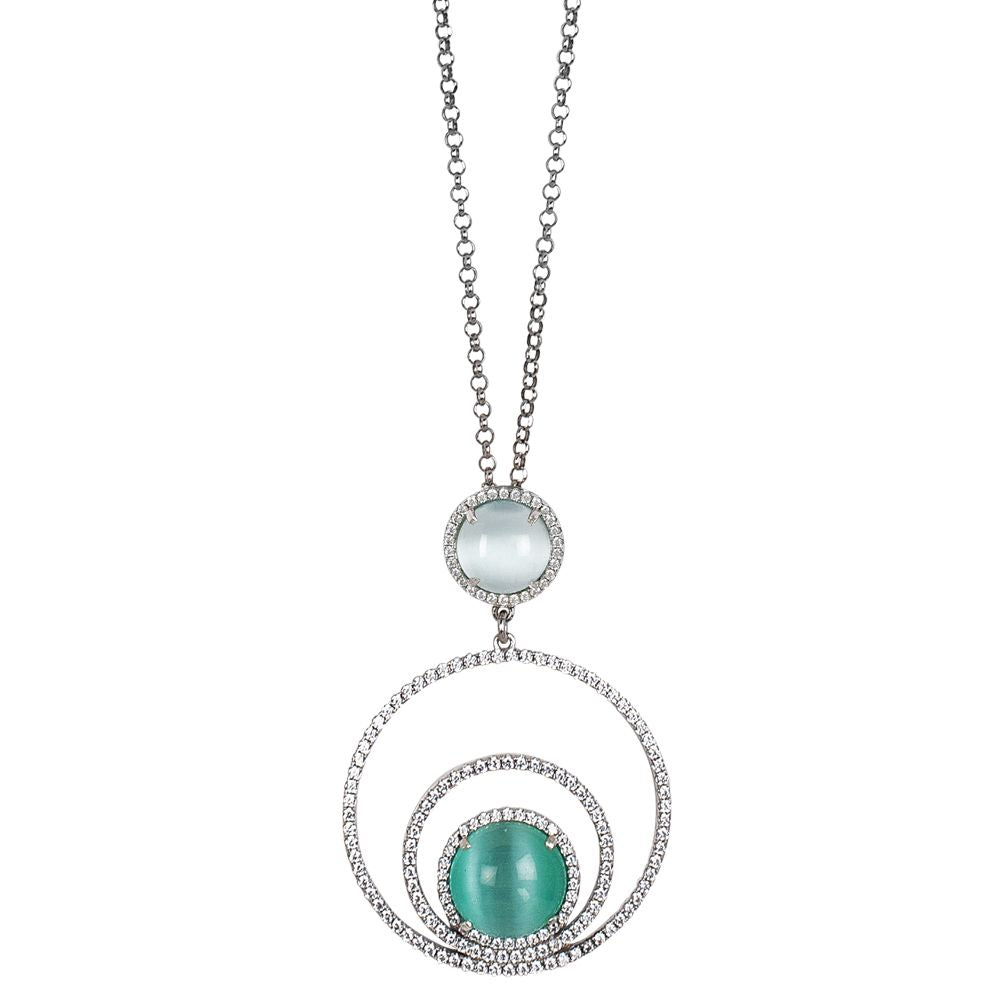 Collana lunga con cerchi concentrici di zirconi e cabochon celeste gatteggiante Default Title