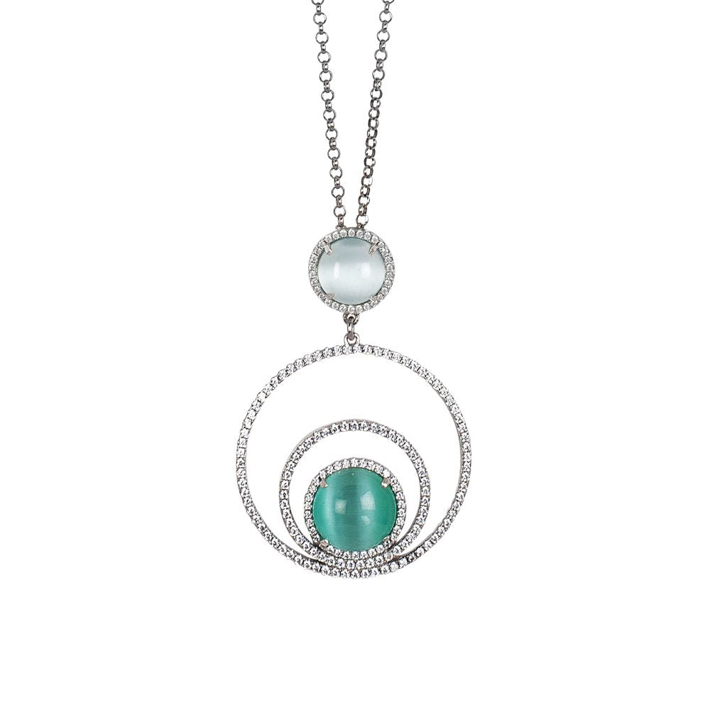 Collana con cerchi concentrici di zirconi e cabochon celeste gatteggiante Default Title