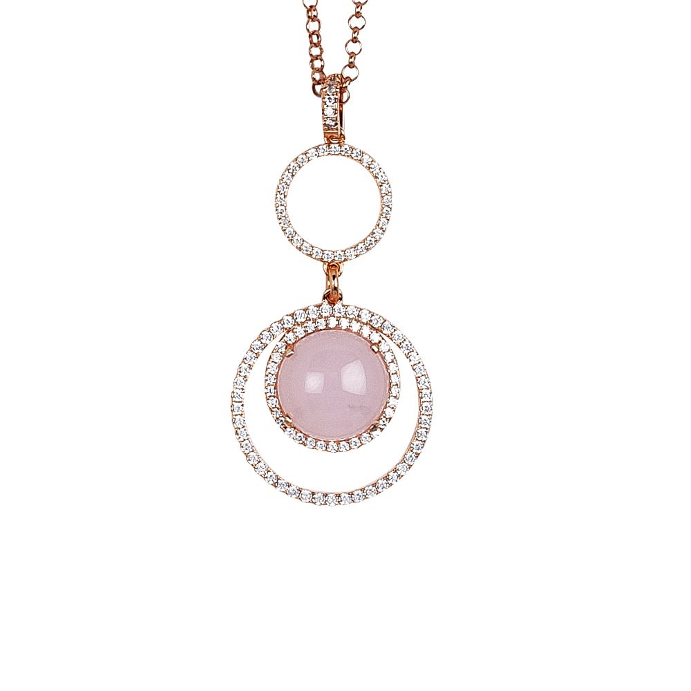 Collana con pendente di zirconi e cabochon rosa chiaro Default Title
