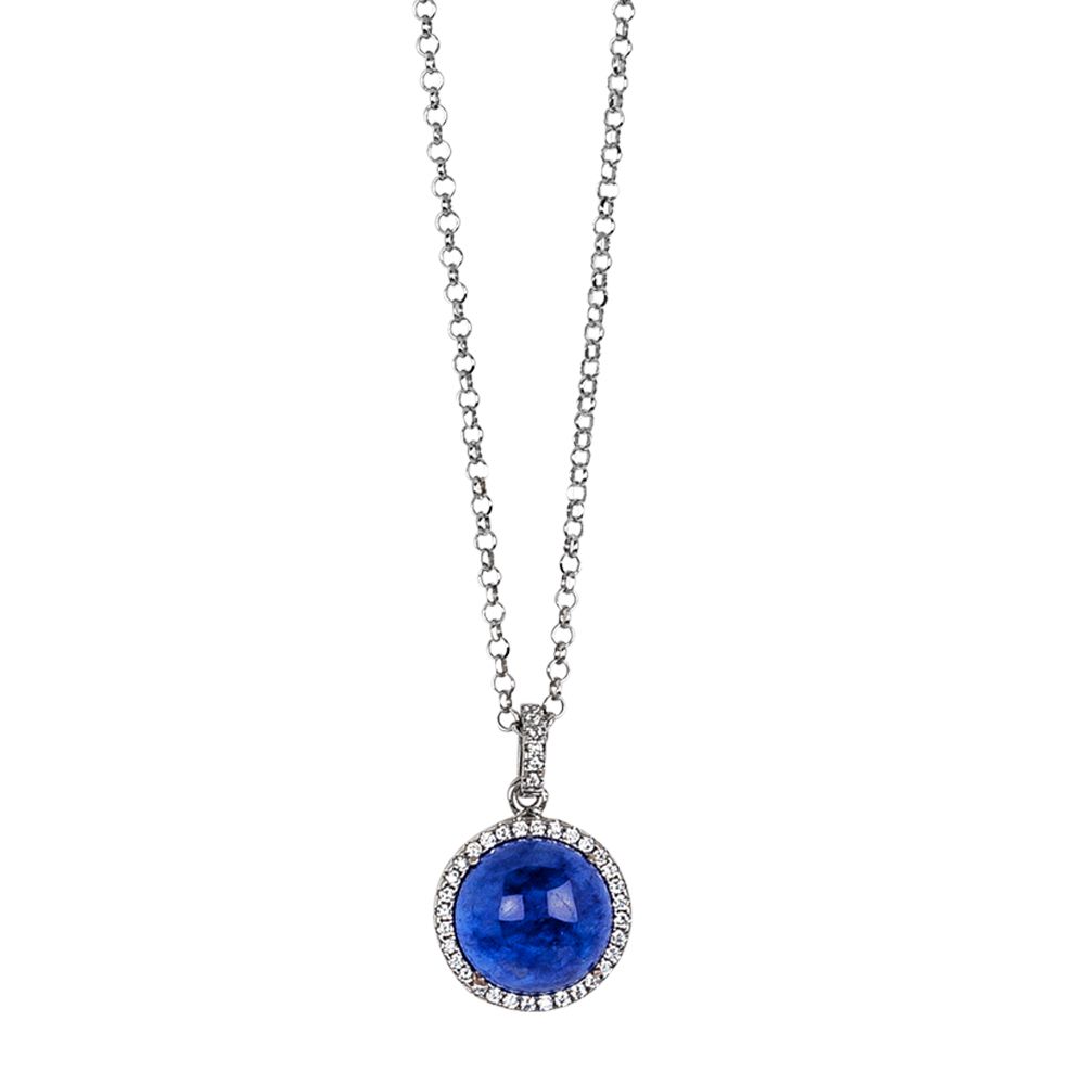 Collana lunga con cabochon blu rutilato pendente su base di zirconi Default Title