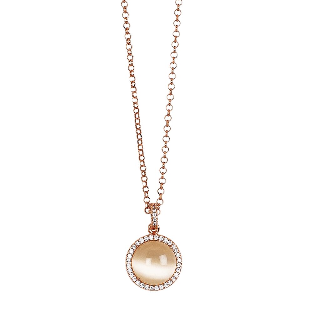 Collana lunga con pendente cabochon beige gatteggiante su base di zirconi Default Title