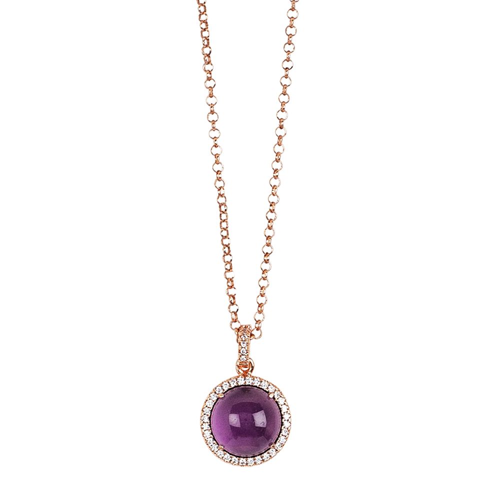 Collana lunga con pendente cabochon color ametista gatteggiante su base di zirconi Default Title