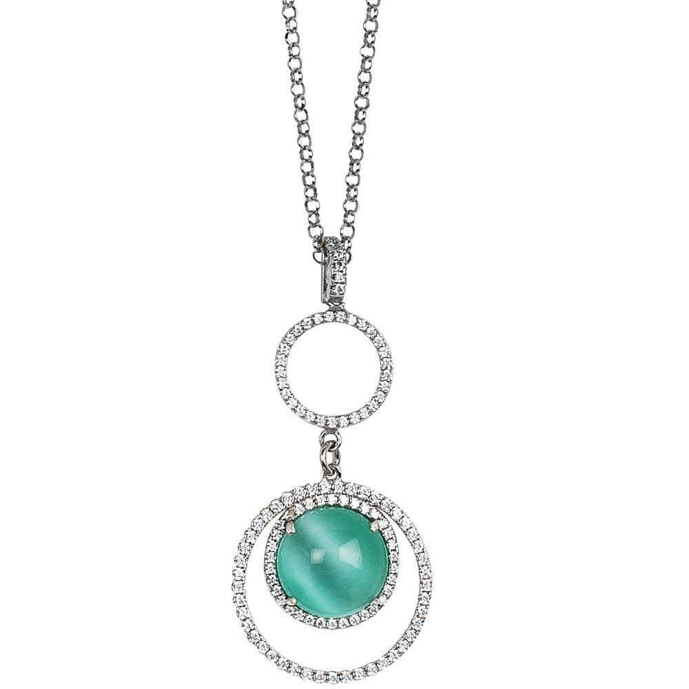 Collana con pendente di zirconi e cabochon verde acqua gatteggiante Default Title
