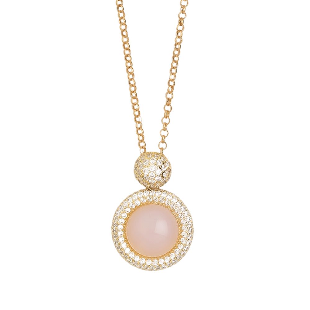 Collana con pendente cabochon rosa chiaro e zirconi Default Title