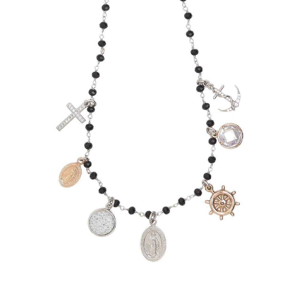 Collana rosario con cristalli neri e charms tema "fede" Default Title