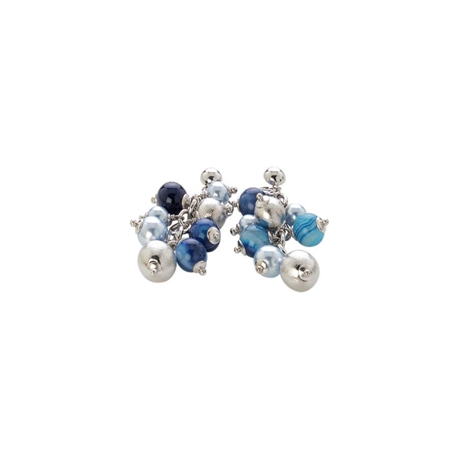 Orecchini con perle Swarovski light blue, agata mix blue e sfere graffiate Default Title