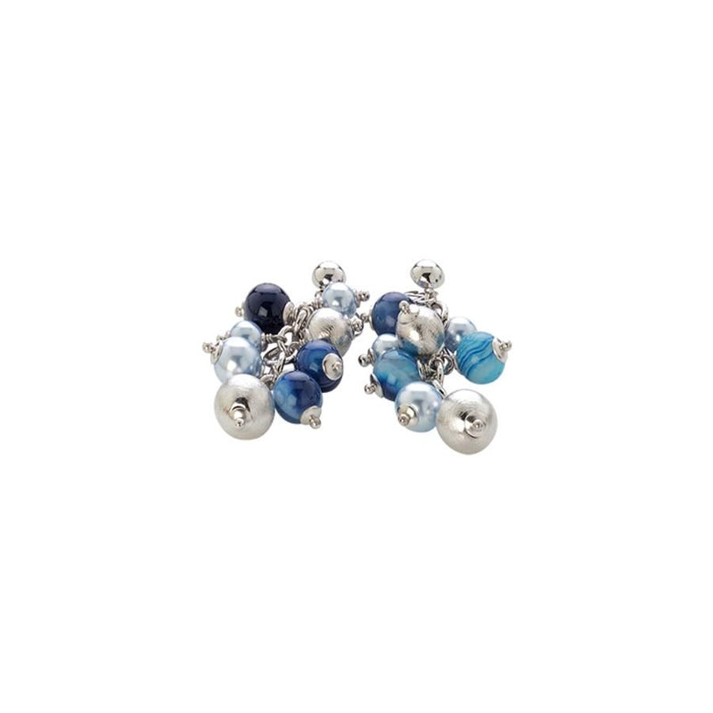Orecchini con perle Swarovski light blue, agata mix blue e sfere graffiate Default Title
