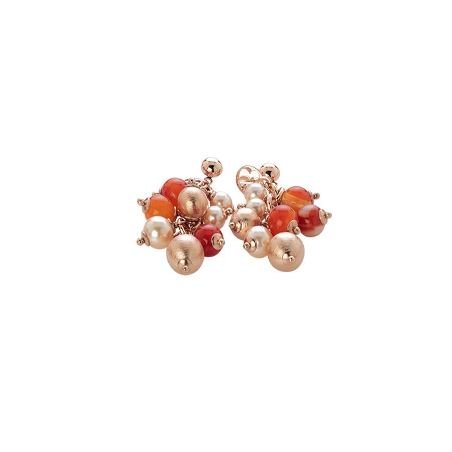 Orecchini con agata orange, perle Swarovski peach e sfere graffiate Default Title