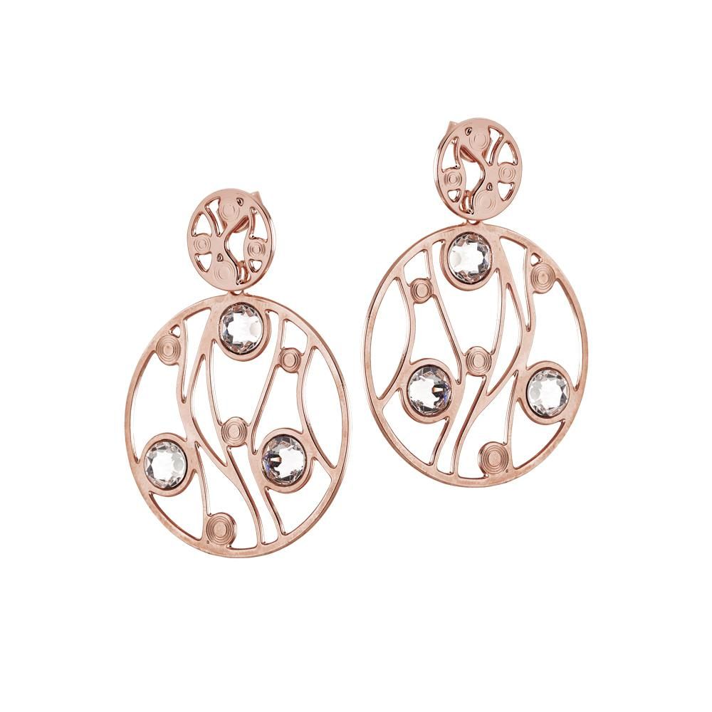 Orecchini pendenti placcati oro rosa con decoro a onde e Swarovski Default Title