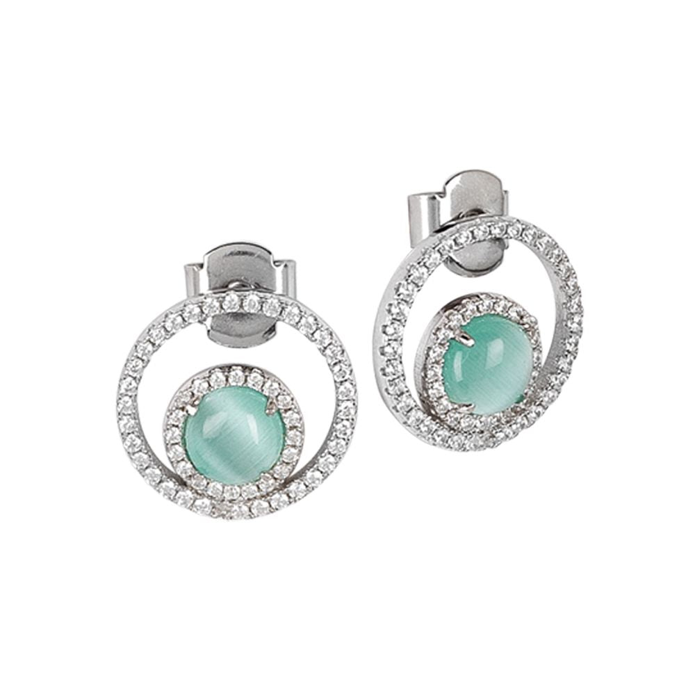 Orecchini con zirconi e cabochon interno verde acqua gatteggiante Default Title