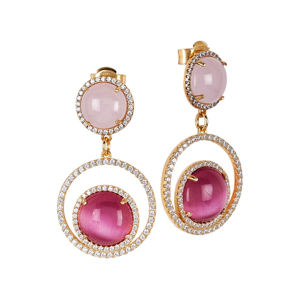 Orecchini con zirconi e cabochon rosa chiaro e fucsia gatteggiante Default Title